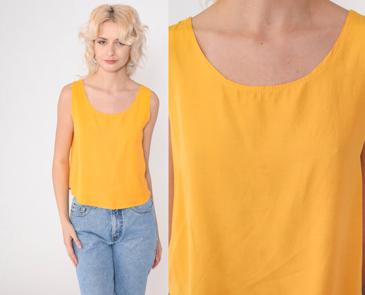 90s Marigold Yellow Scoop Neck Tank Top Rayon Small S