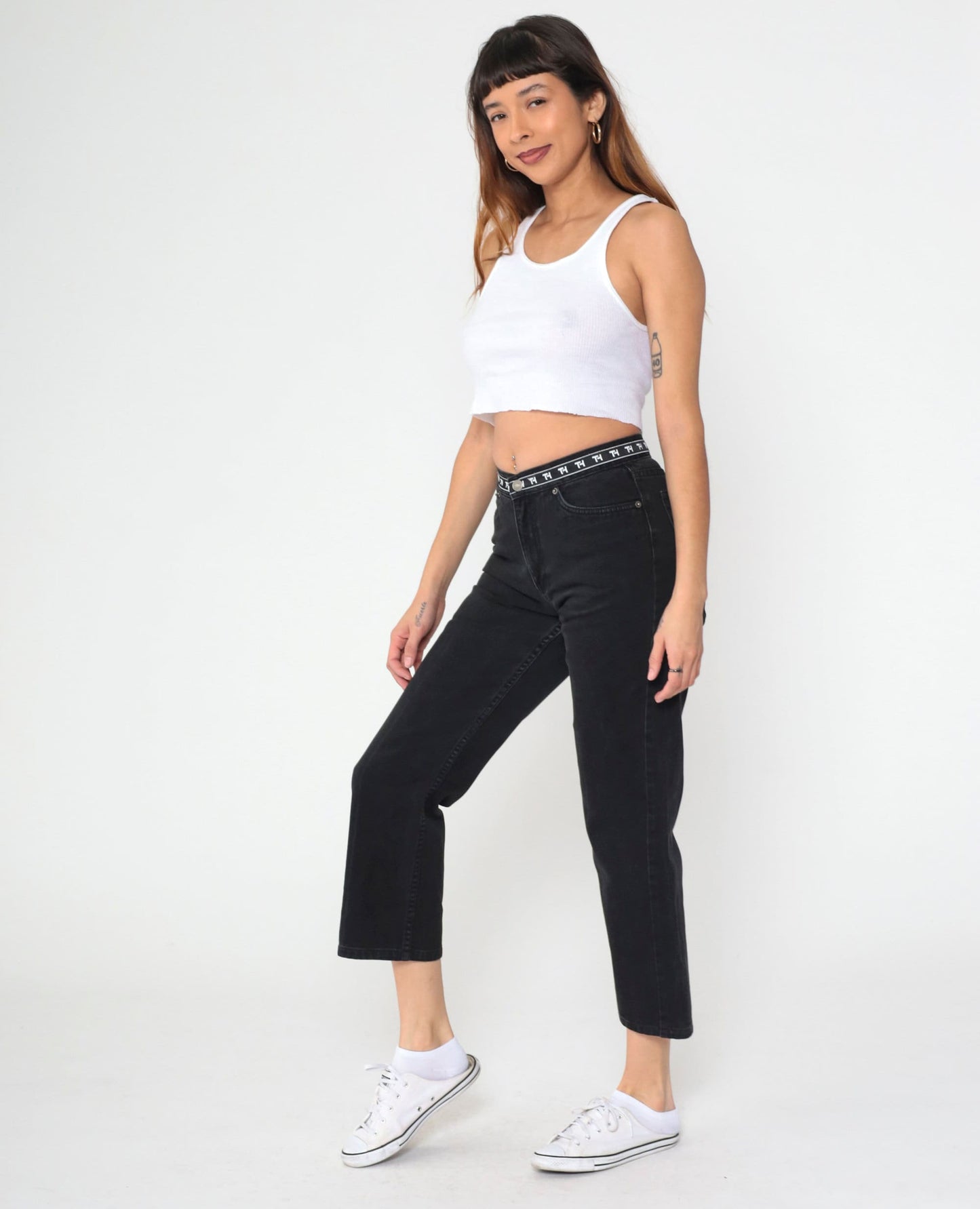 Tommy Hilfiger Y2K Black Denim Ankle Jeans Mid Rise Straight Leg Medium