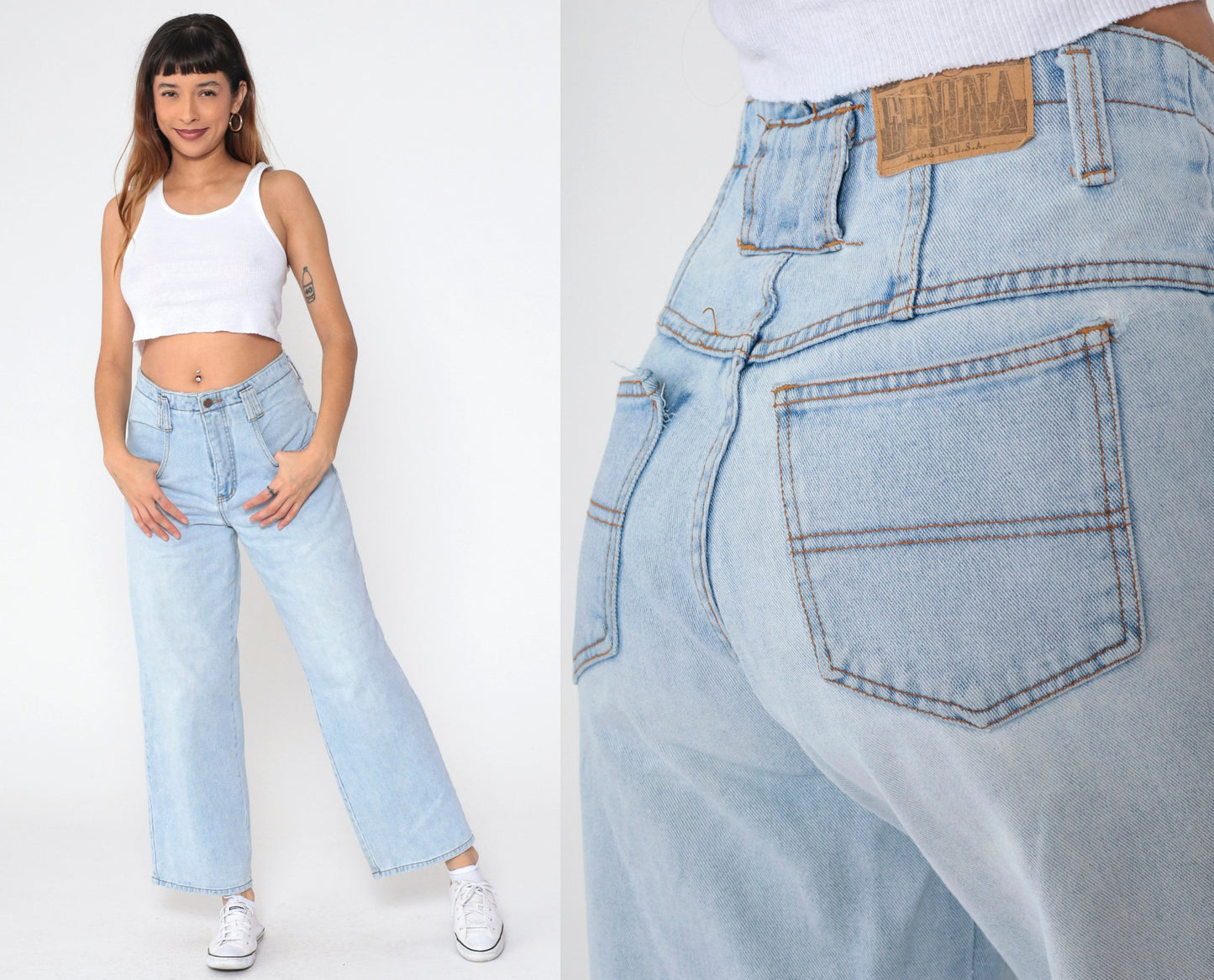 90s Eunina Light Wash High-Rise Wide-Leg Denim Jeans Medium