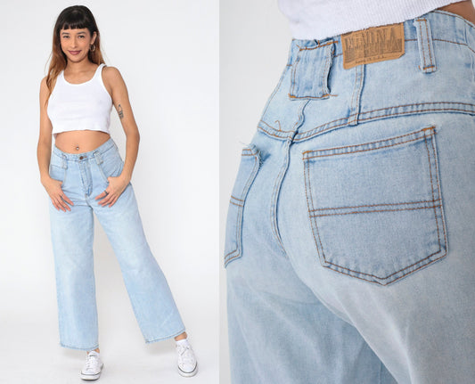 90s Eunina Light Wash High-Rise Wide-Leg Denim Jeans Medium