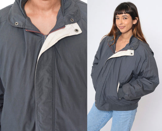 80s Members Only Down Ski Jacket Dark Grey Size 42 Men's Large
