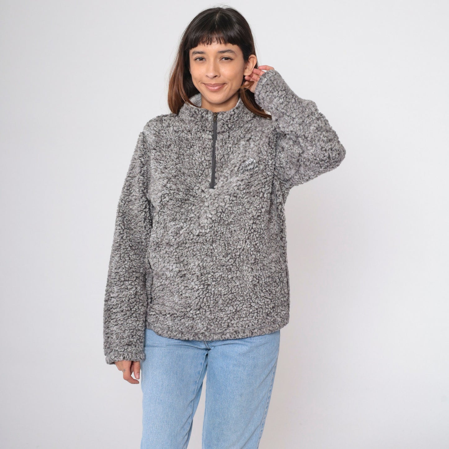 90s Vail Colorado Fleece Quarter Zip Mock Neck Sweatshirt Grey Large L