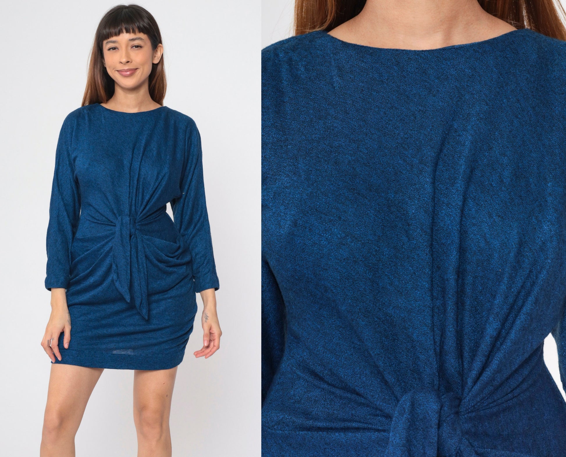 90s All That Jazz Knot Front Mini Dress Dark Blue Flecked Small