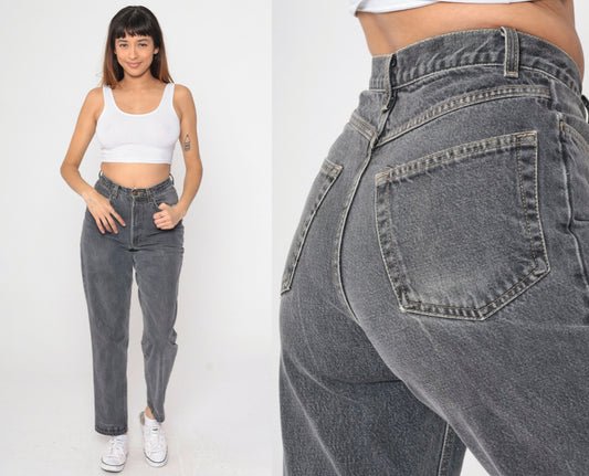 90s Basic Editions Grey Mom Jeans High Waist Tapered Denim Small 28