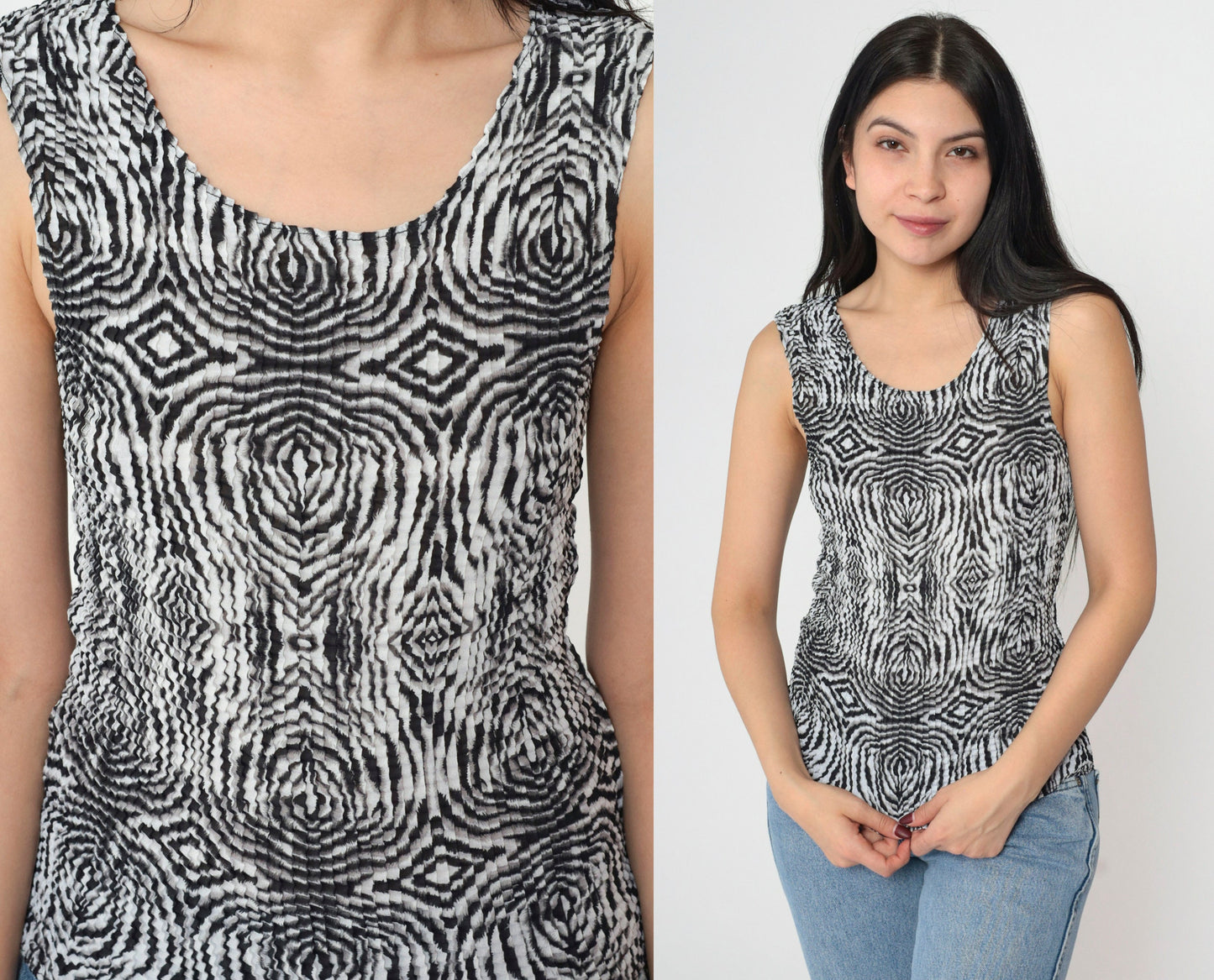Y2K Geometric Popcorn Texture Tank Top Psychedelic Op Art Print Small Medium