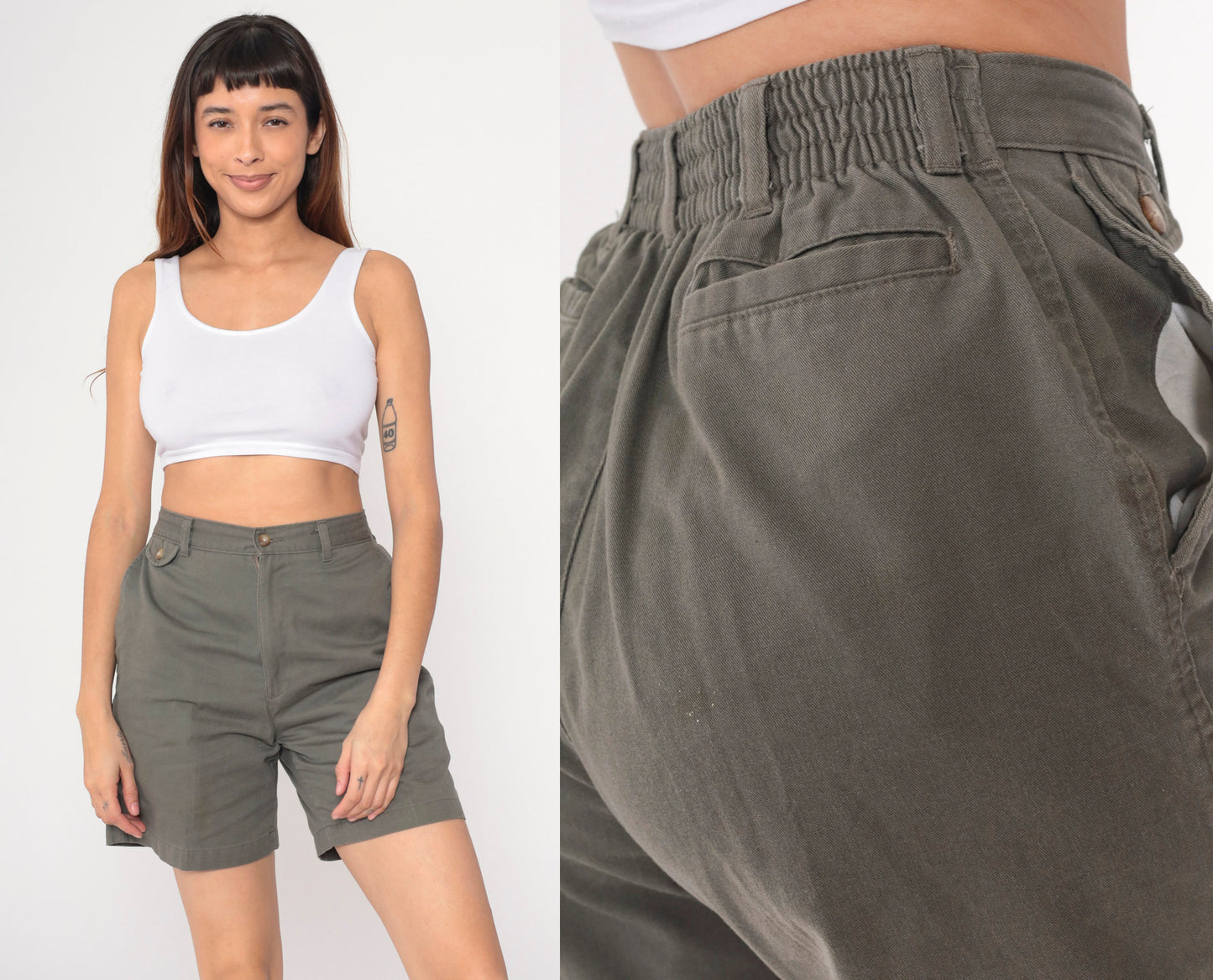 00s Taupe High-Waisted Trouser Shorts Cotton Blend W32 Medium