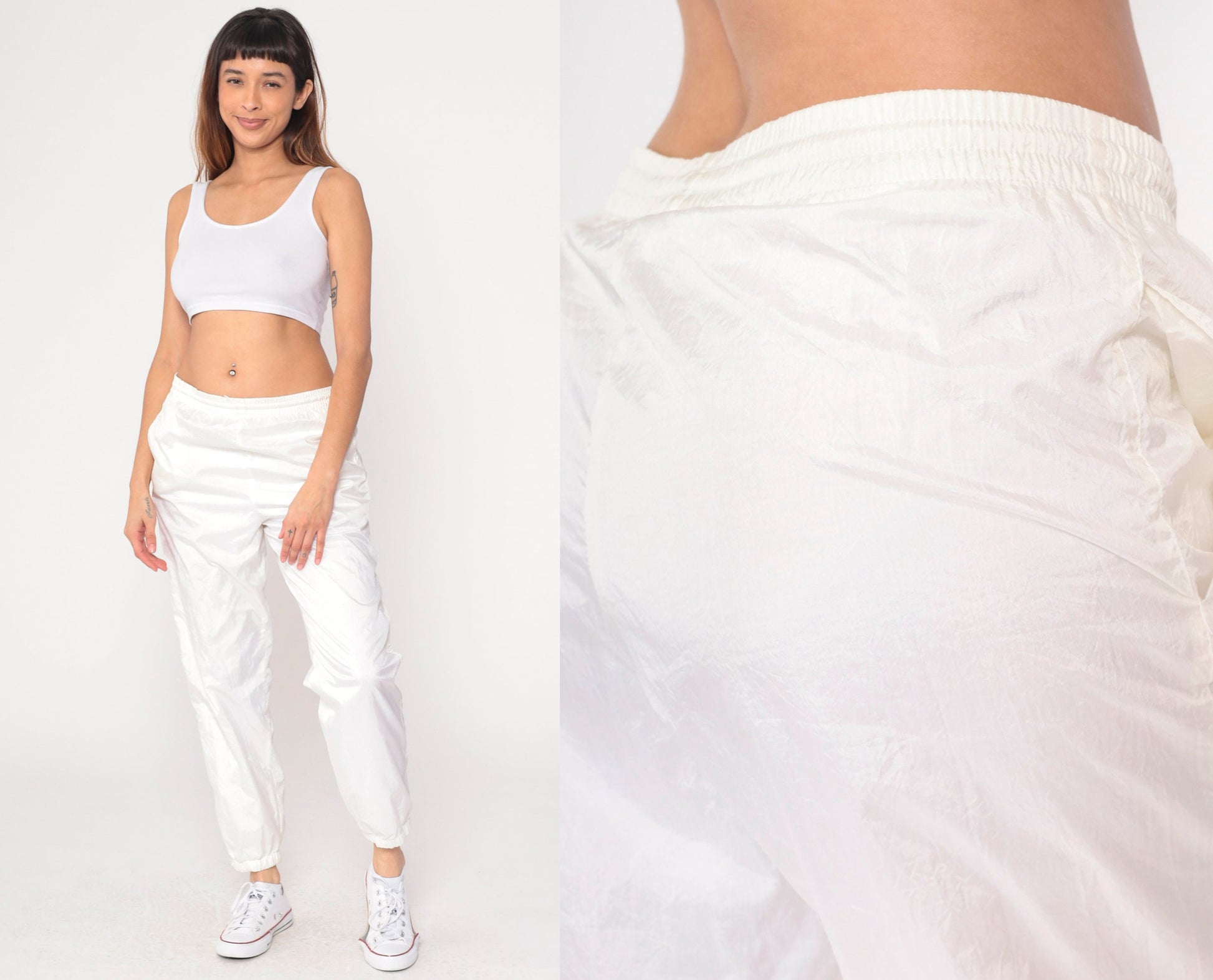 90s Off-White Nylon Track Pants Vintage Jogging Warmup Small