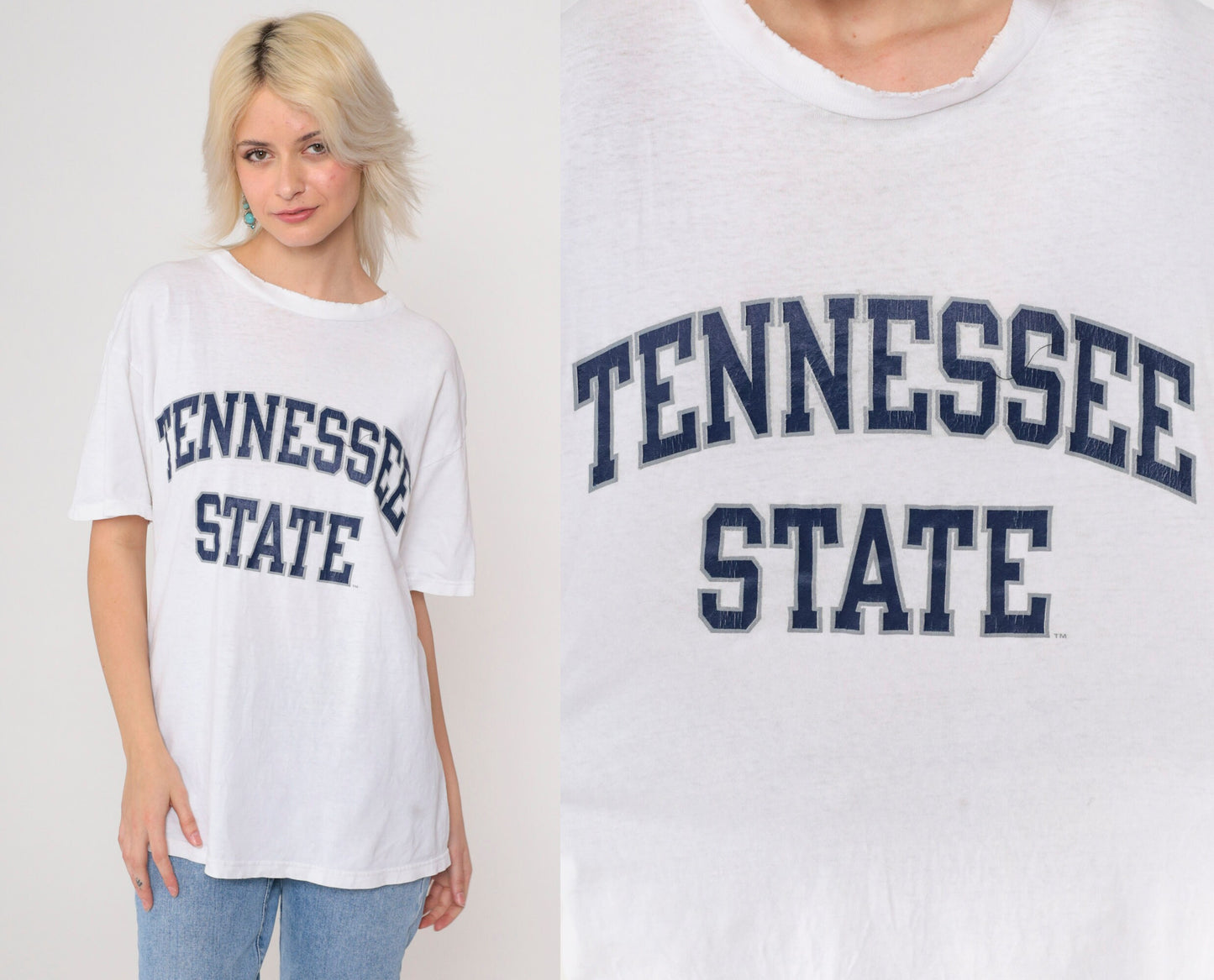 90s Tennessee State University Champion T-Shirt White Graphic Large