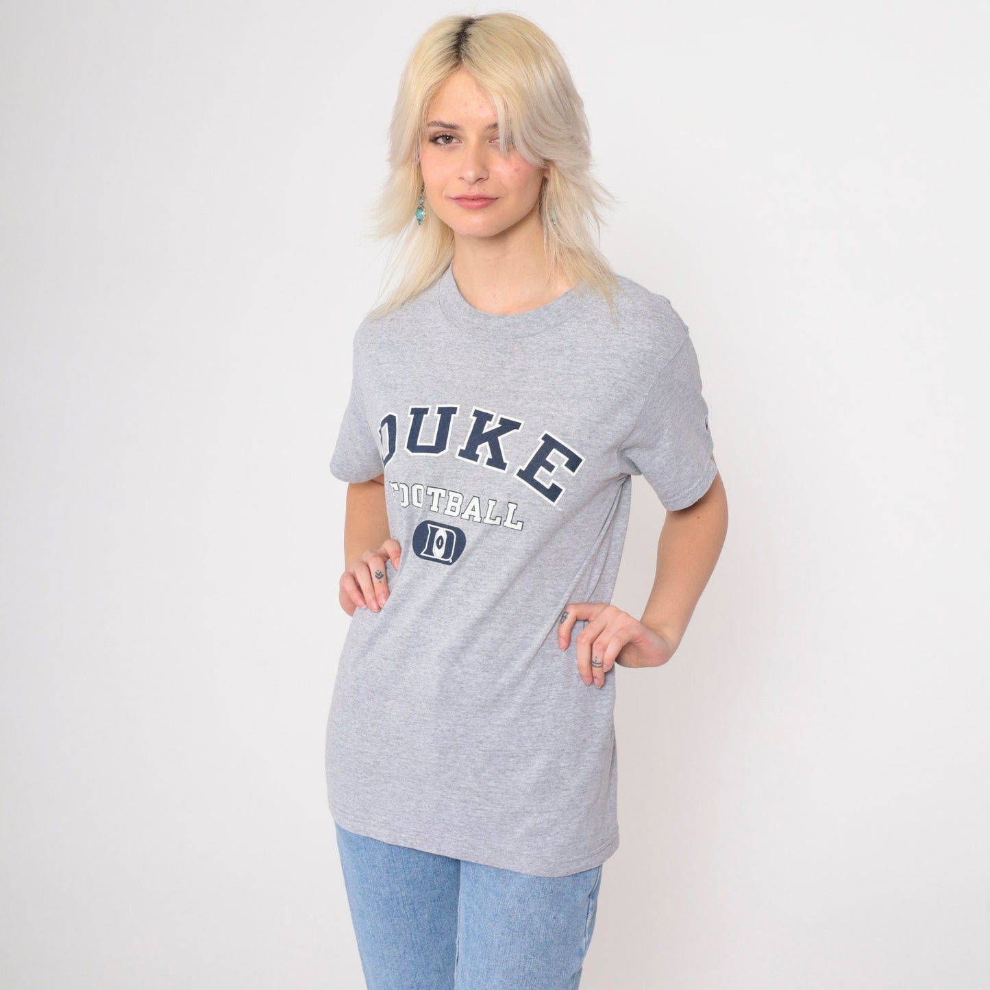 90s Champion Duke Football T-Shirt Grey Graphic Tee Small