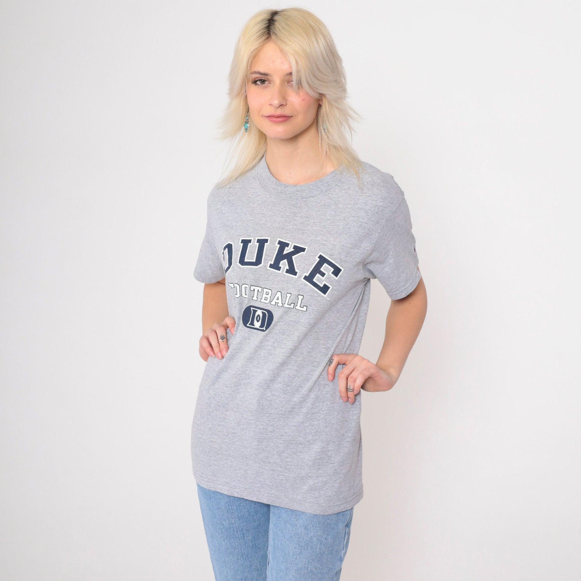 90s Champion Duke Football T-Shirt Grey Graphic Tee Small