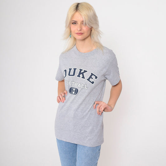 90s Champion Duke Football T-Shirt Grey Graphic Tee Small