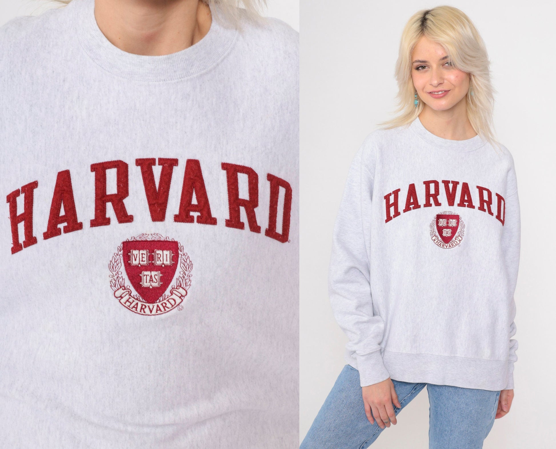 90s Champion Reverse Weave Harvard University Sweatshirt Grey Medium