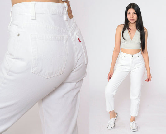 90s Levi's 550 White Denim High Rise Jeans Petite 6