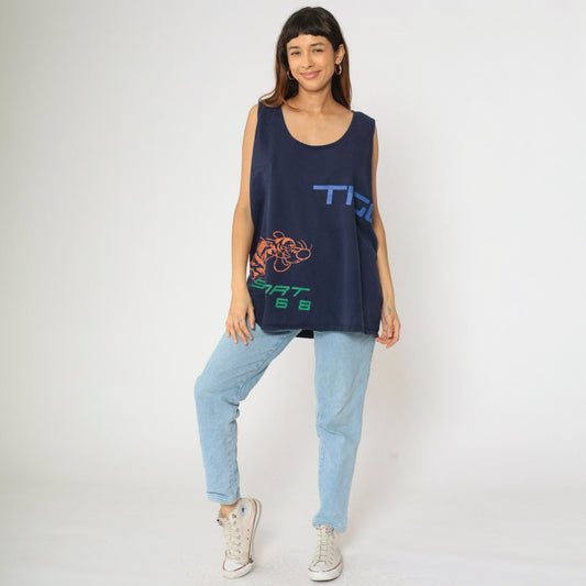 90s Disney Store Tigger Sport Tank Top Navy Graphic Scoop Neck Extra Large XL