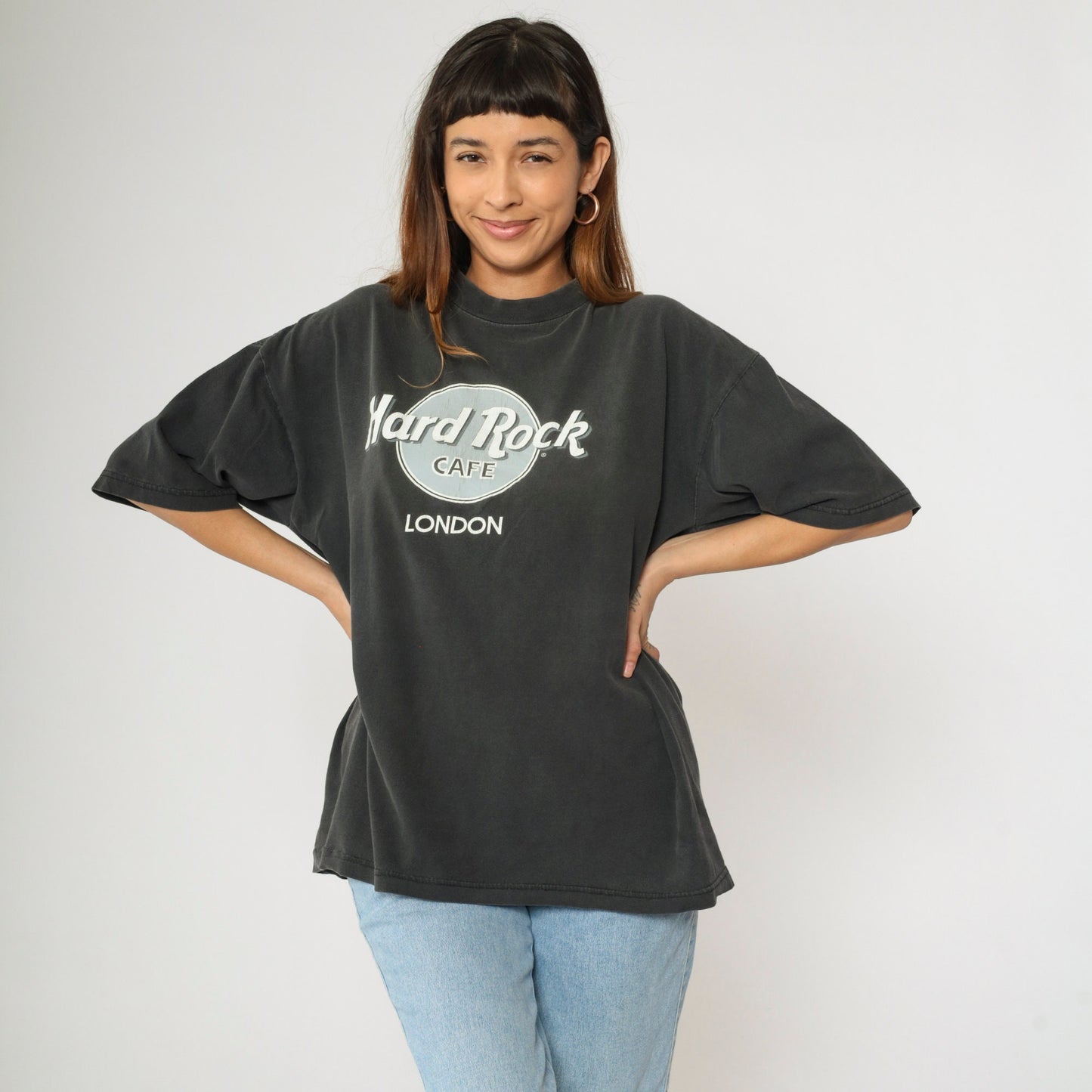 90s Hard Rock Cafe London Graphic T-Shirt Faded Black Extra Large XL