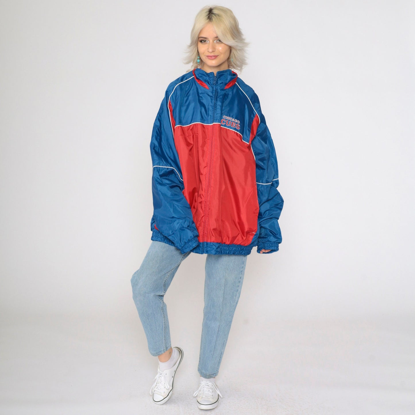 Chicago Cubs Reversible Windbreaker Fleece Jacket Red Blue Color Block XXL
