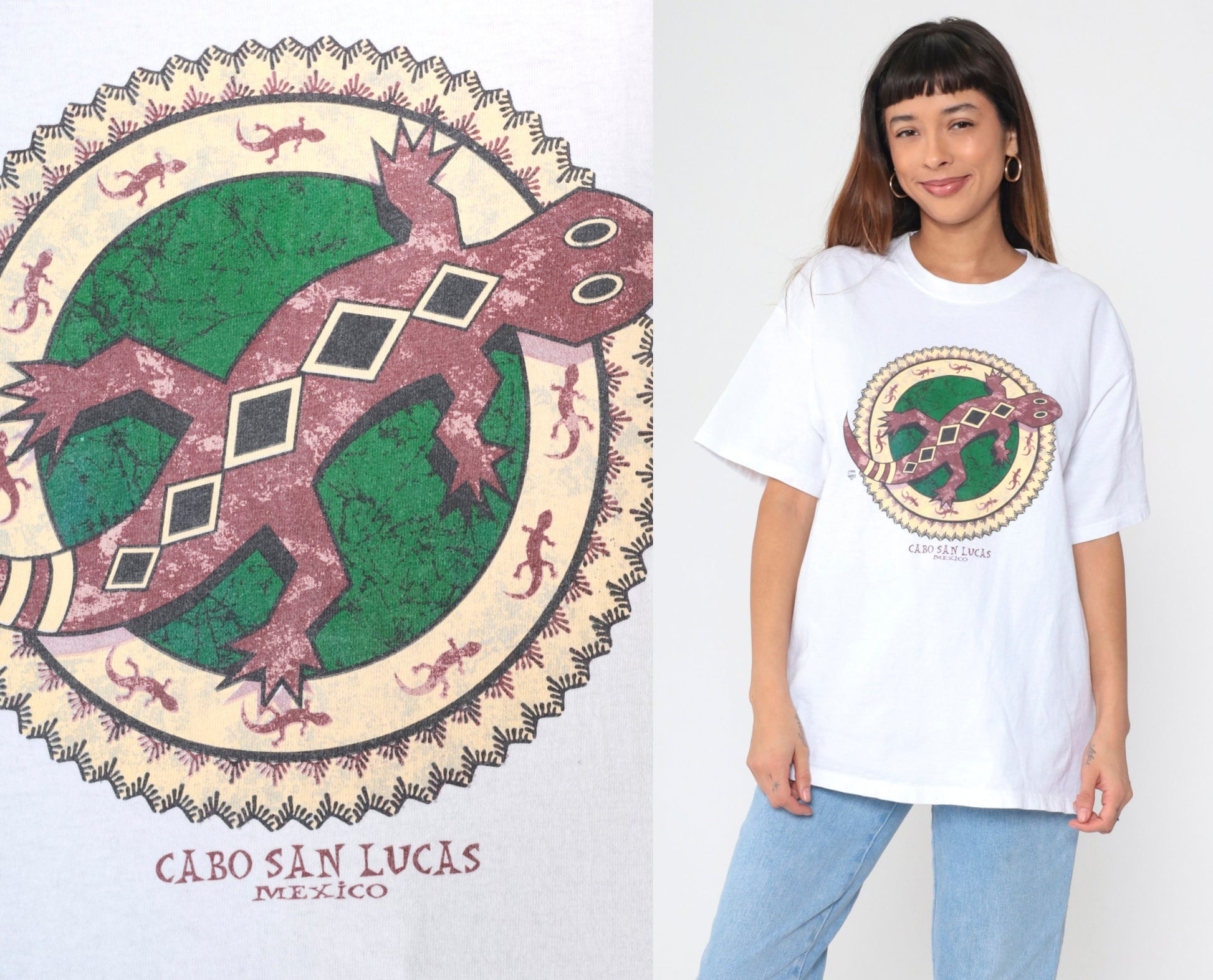 90s Cabo San Lucas Gecko Graphic T-Shirt White Cotton Crewneck Extra Large XL