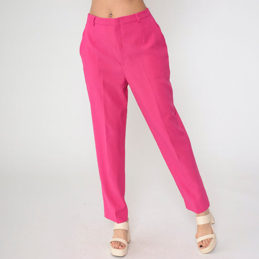 80s Haggar Hot Pink High-Waist Straight Trousers Size 14