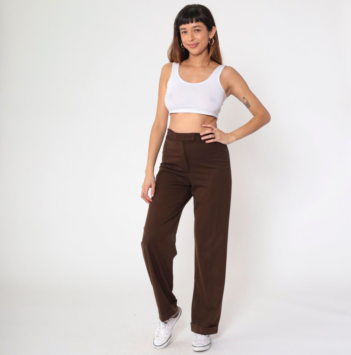 00s Liz Claiborne Brown High-Waisted Cuffed Straight Trousers Small 4
