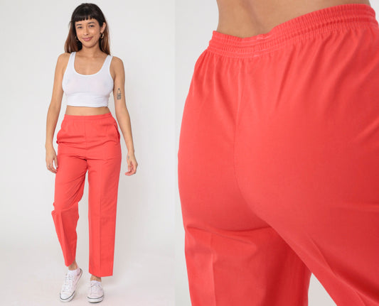 80s Coral Straight Leg Elastic Waist Trousers High Rise Small Medium
