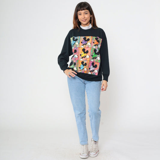 90s Mickey Mouse Turtleneck Sweatshirt Black Disney Embroidered Large