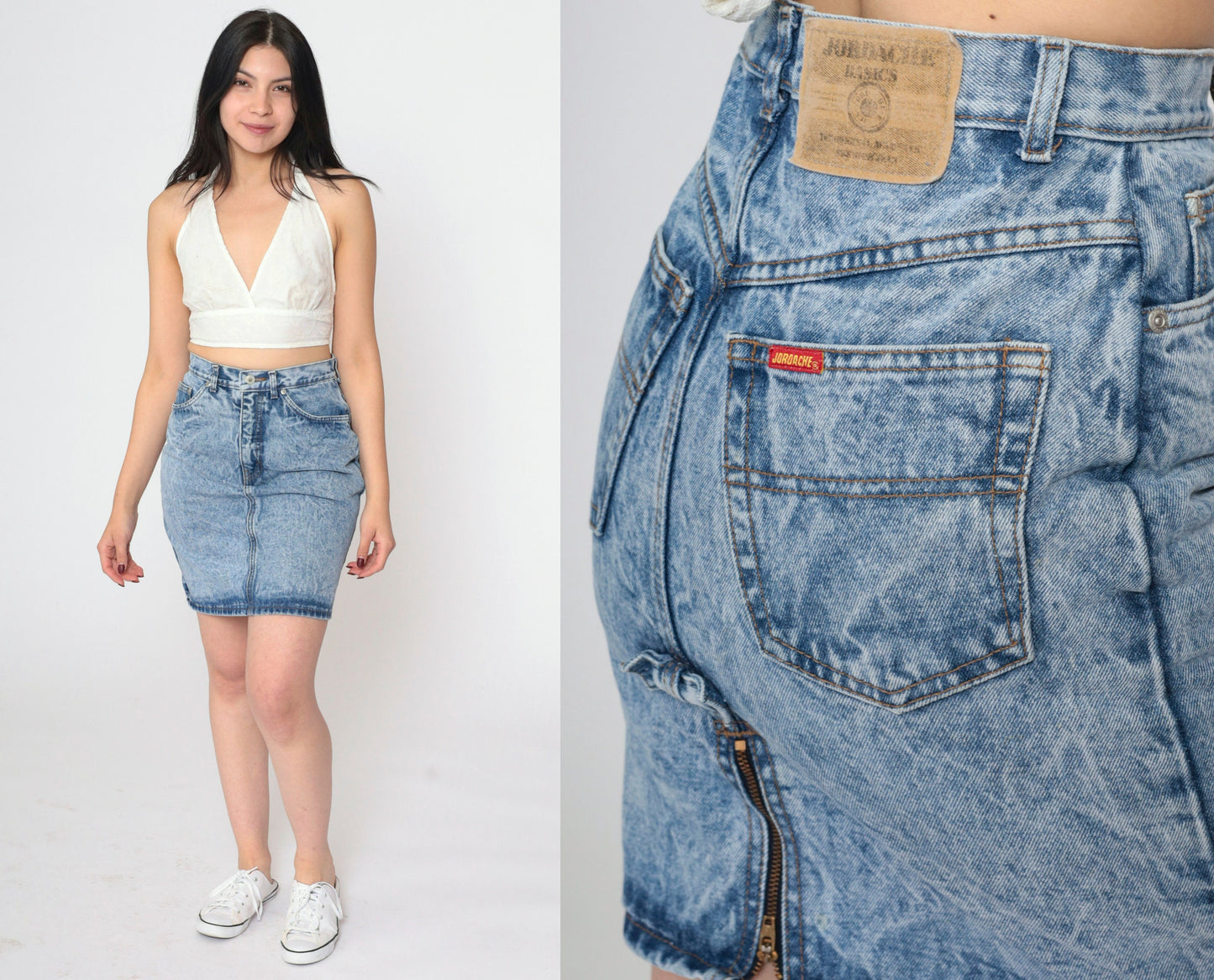 Jordache Acid Wash Denim Mini Skirt 90s High Waist Pencil Blue Small