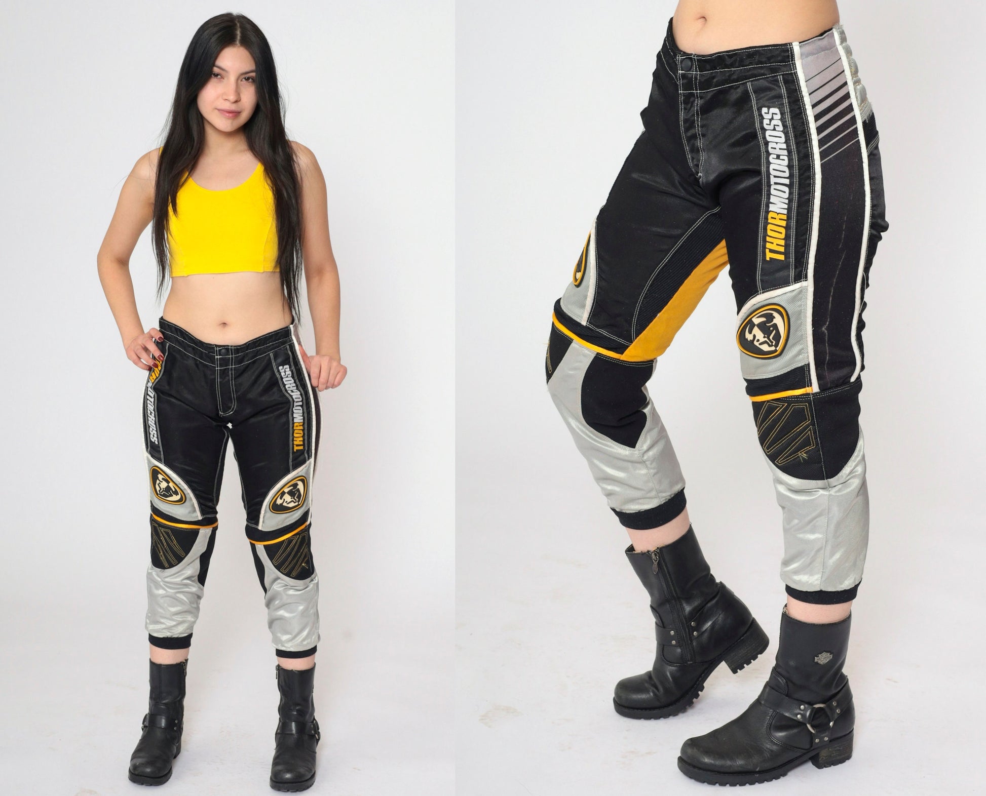 Y2K Thor Motocross Pants Black Yellow Grey Racing Kids 24