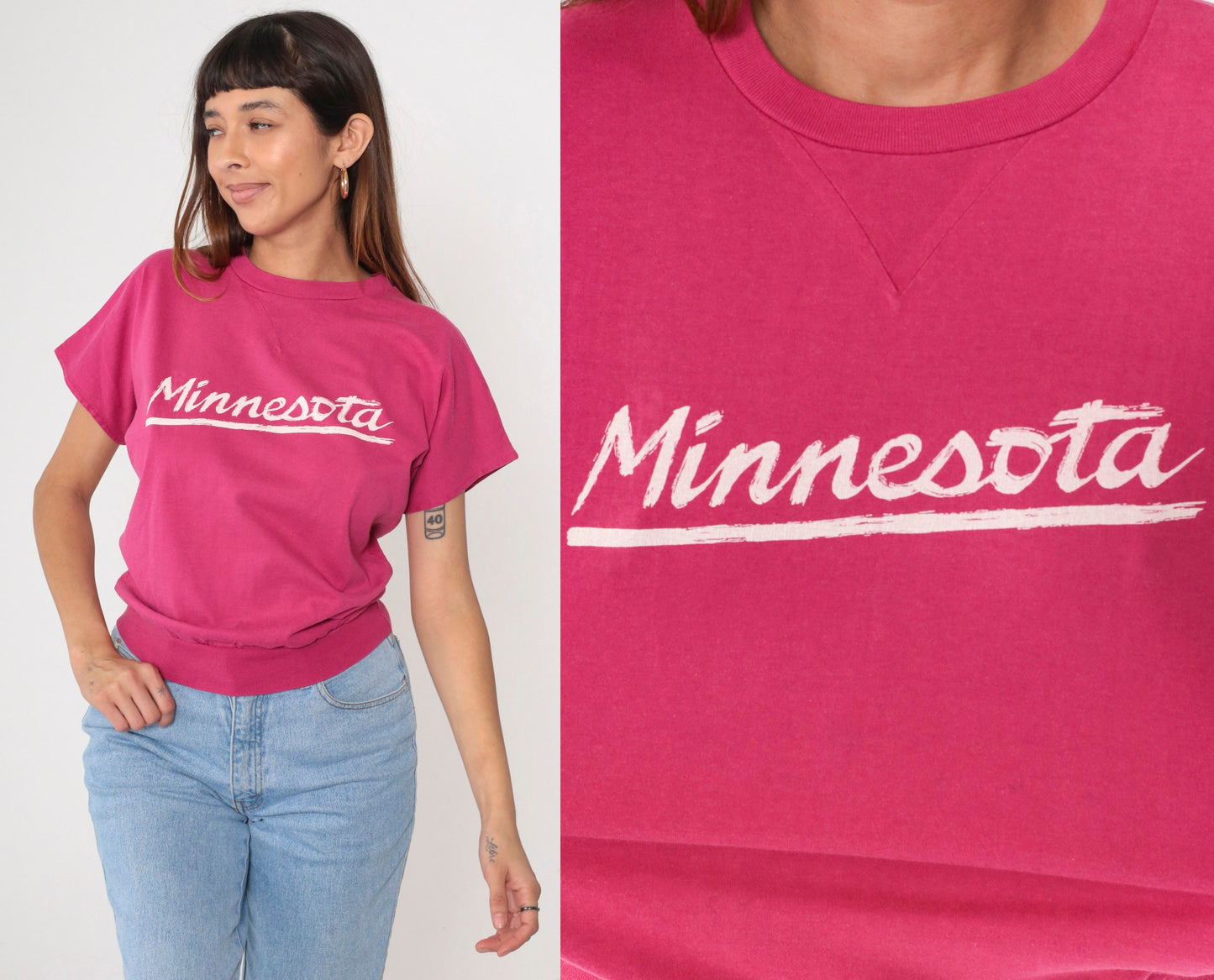 80s Minnesota Collegiate Pacific Graphic T-Shirt Hot Pink Small
