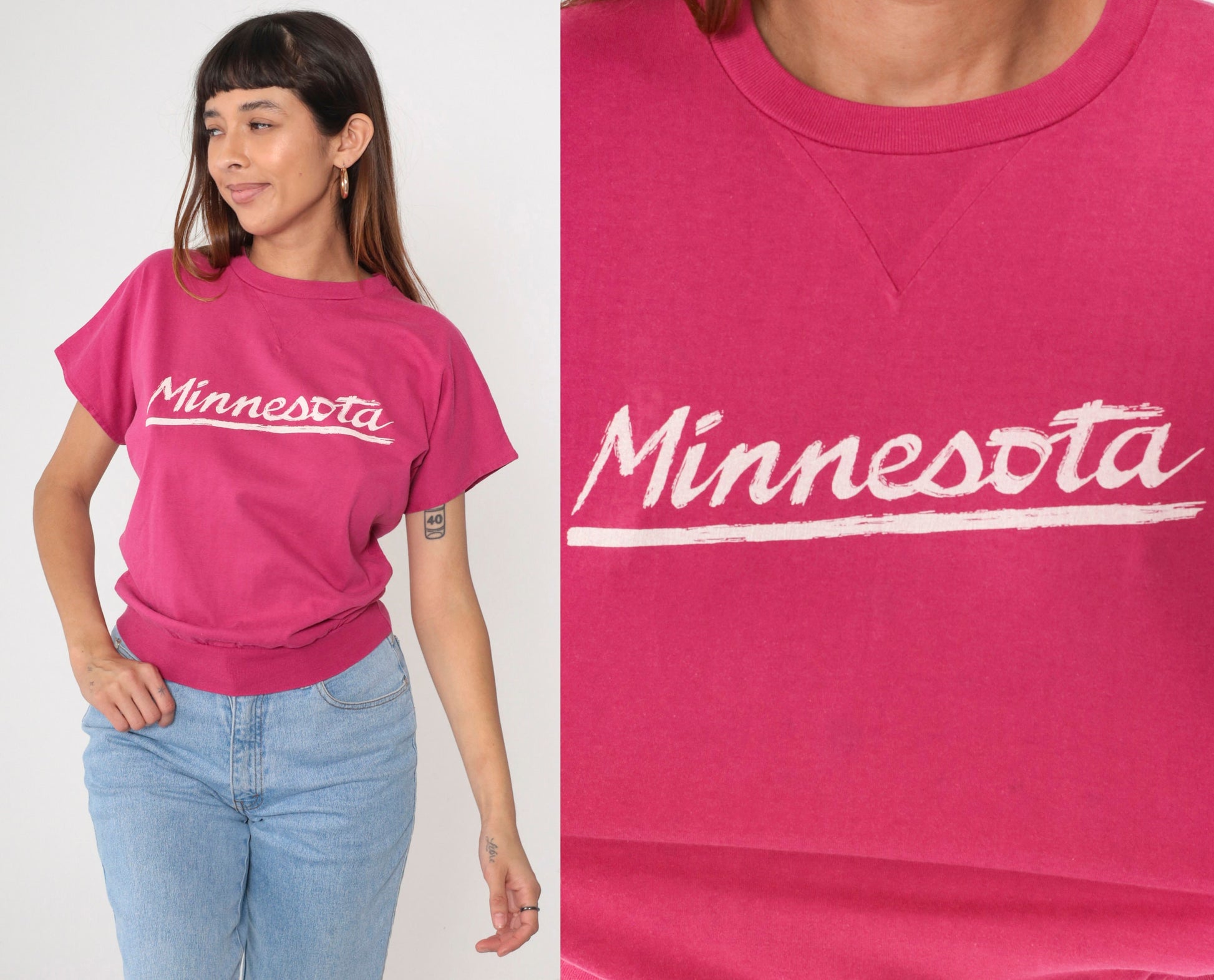 80s Minnesota Collegiate Pacific Graphic T-Shirt Hot Pink Small