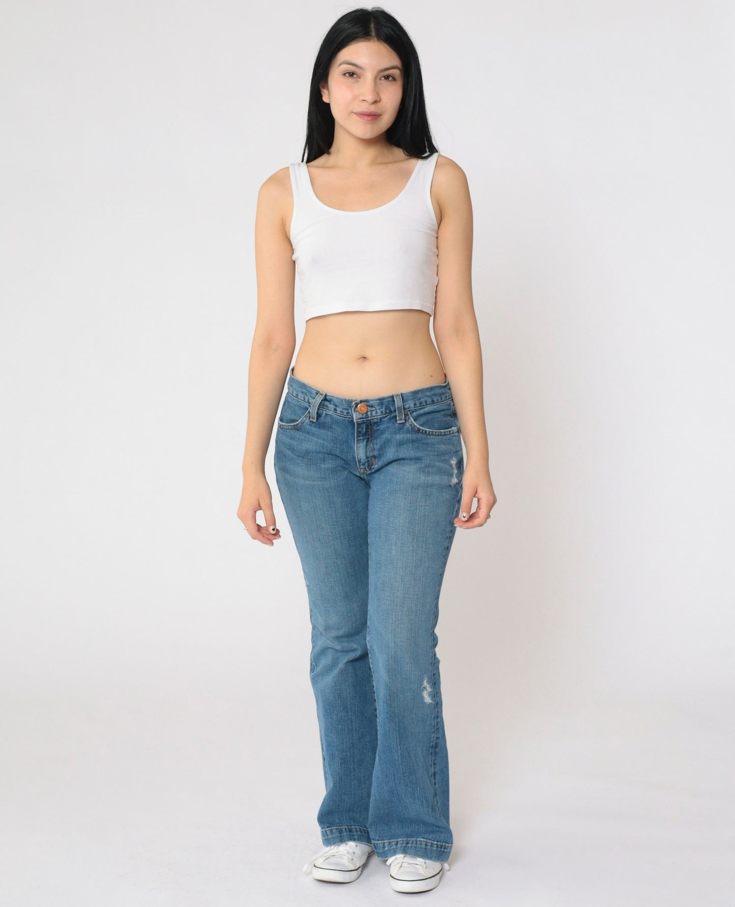 Gap Y2K Low Rise Flared Jeans Blue Distressed Denim Small 6