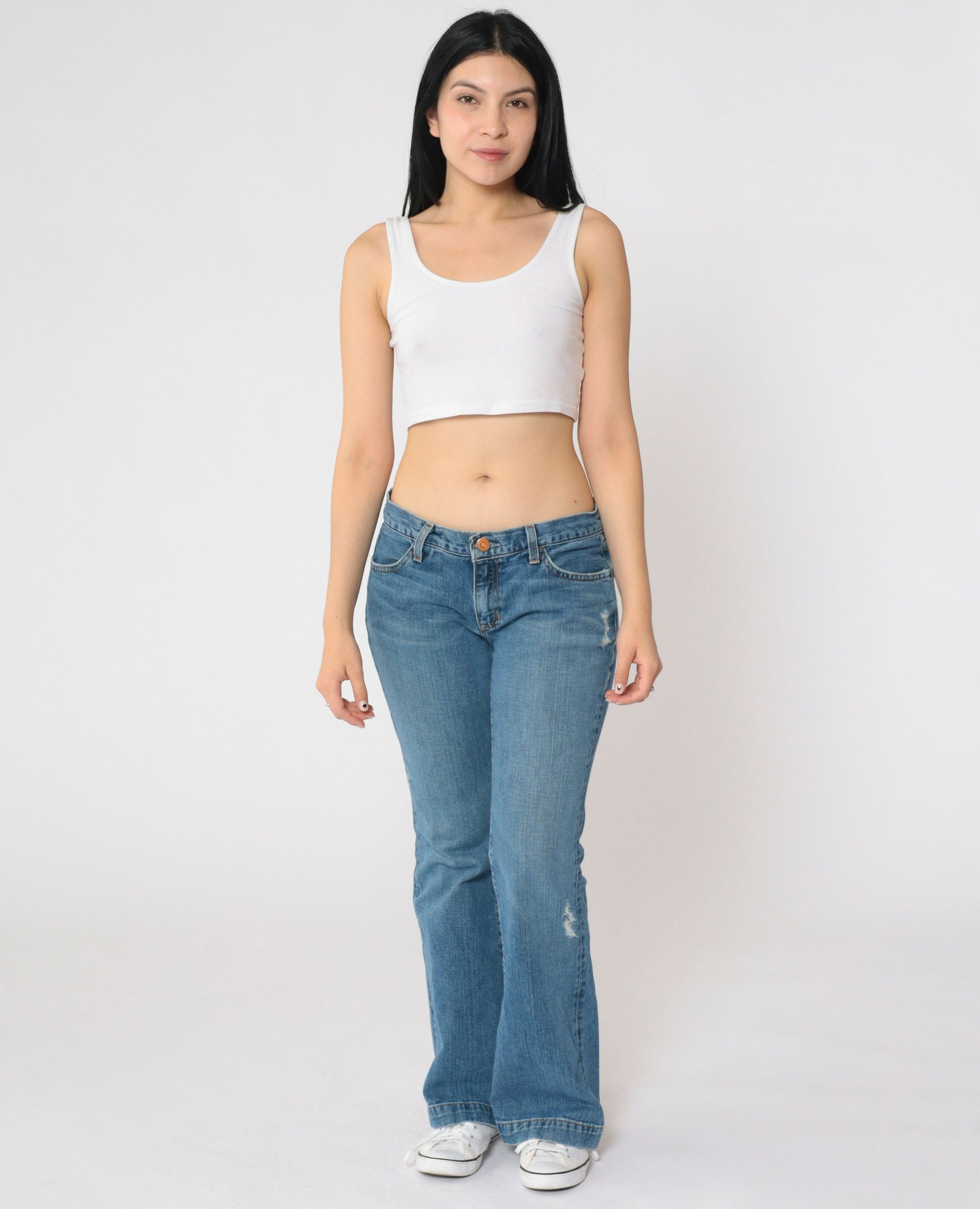 Gap Y2K Low Rise Flared Jeans Blue Distressed Denim Small 6