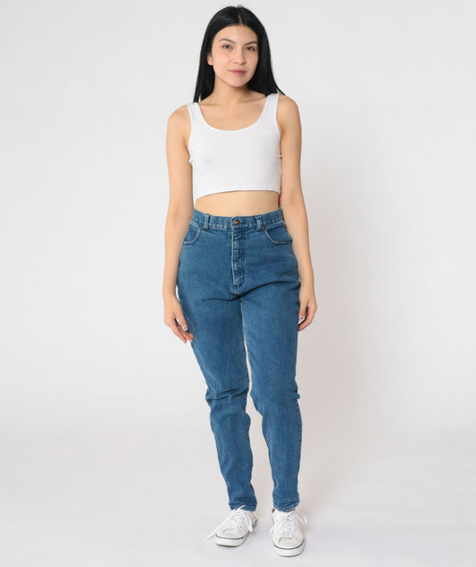 90s Forenza High Waist Tapered Jeans Blue Stretch Denim Small