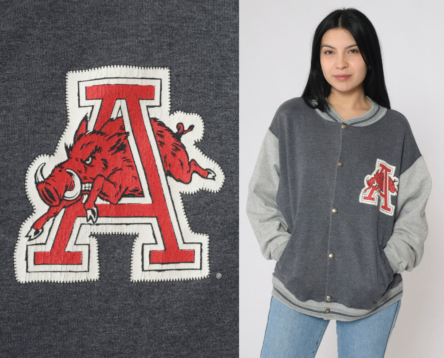 90s Arkansas Razorbacks National Champs Snap Jacket Grey Colorblock Large