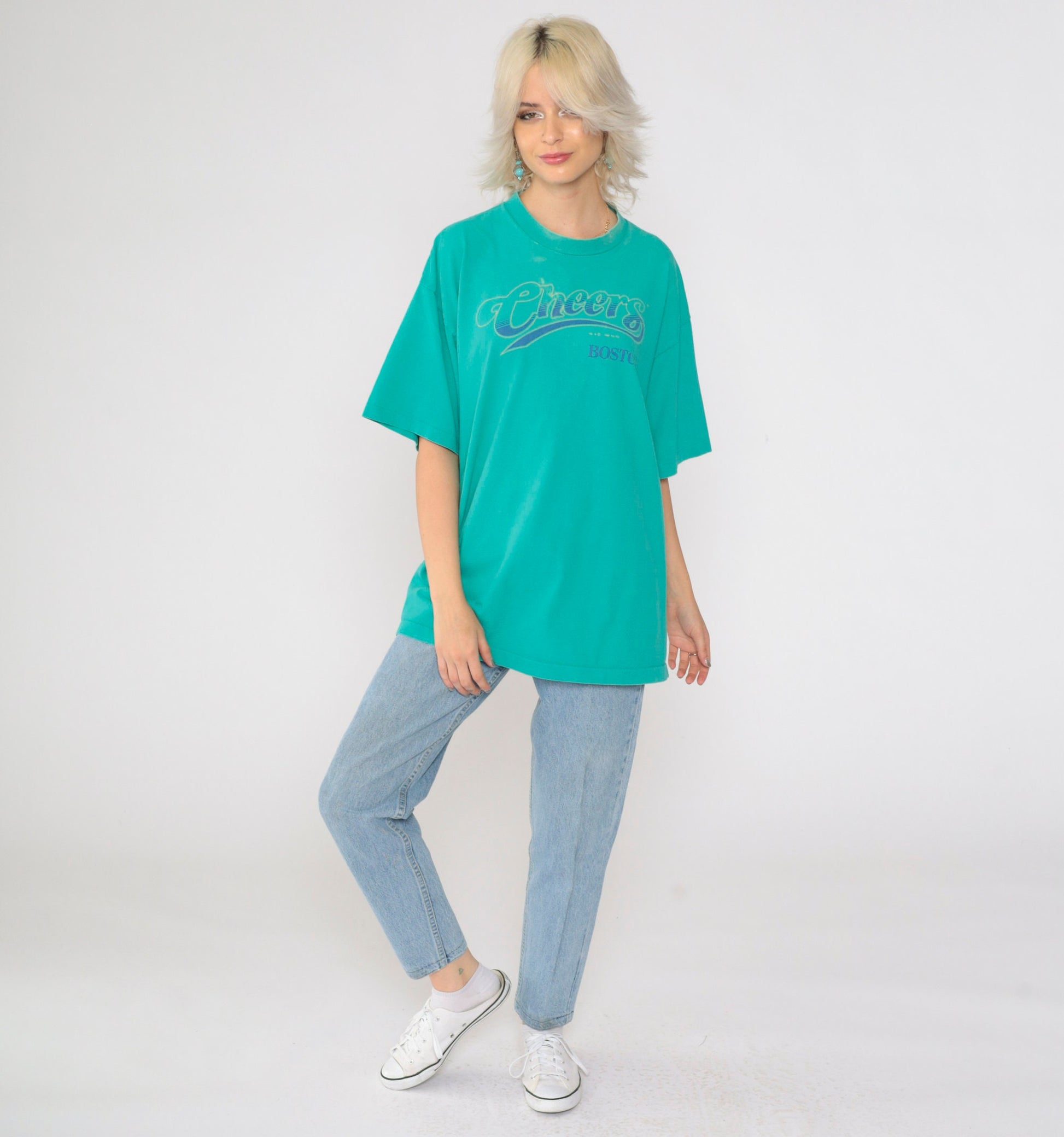 90s Cheers Boston Graphic T-Shirt Turquoise Green Single Stitch Extra Extra Large XXL
