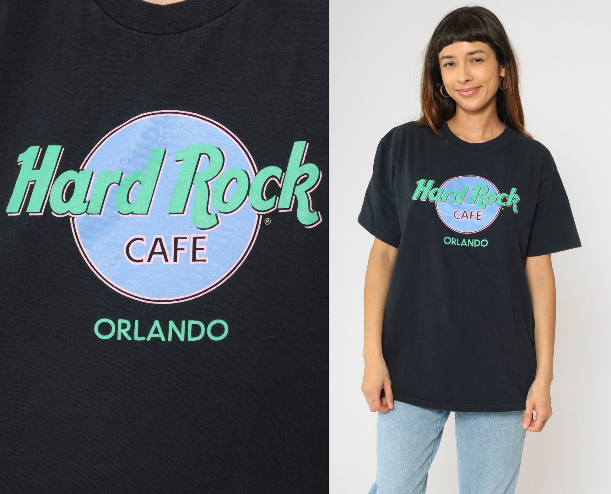 90s Hard Rock Cafe Orlando Florida Graphic T-Shirt Black Cotton Large