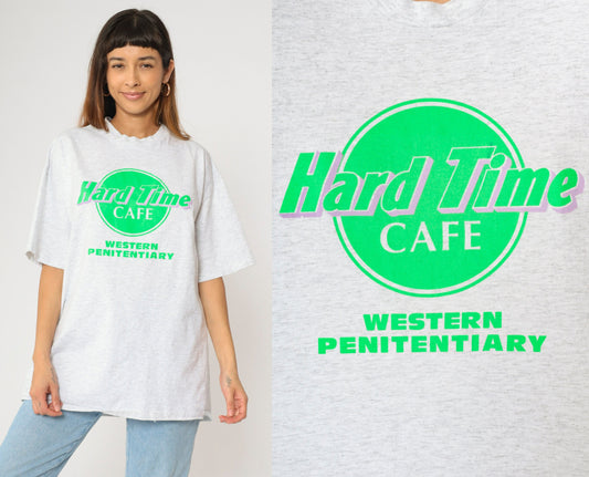 90s Hard Time Cafe Western Penitentiary Graphic T-Shirt Grey Cotton Extra Large