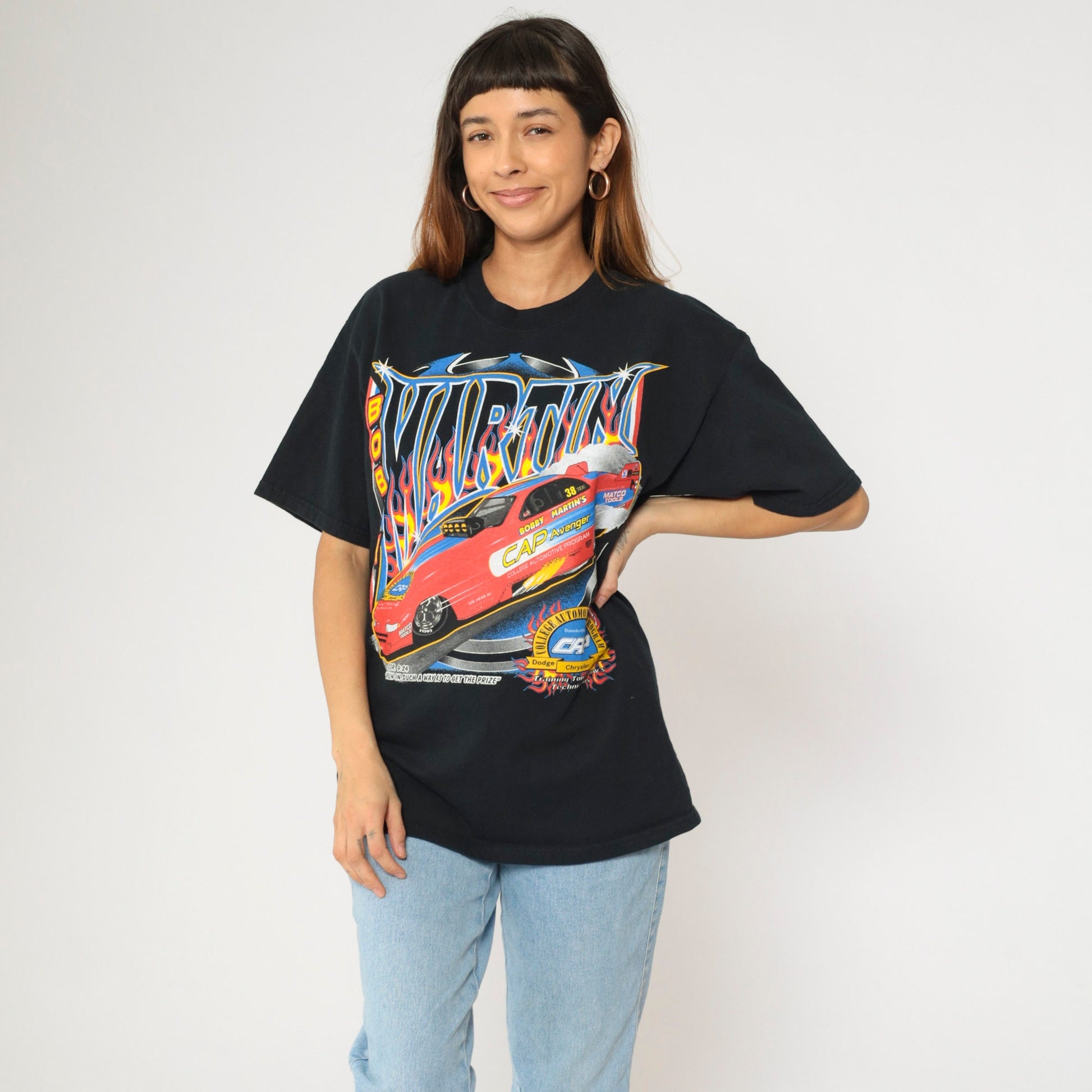 00s Bobby Martin CAP Racing Drag Car Graphic T-Shirt Black Large