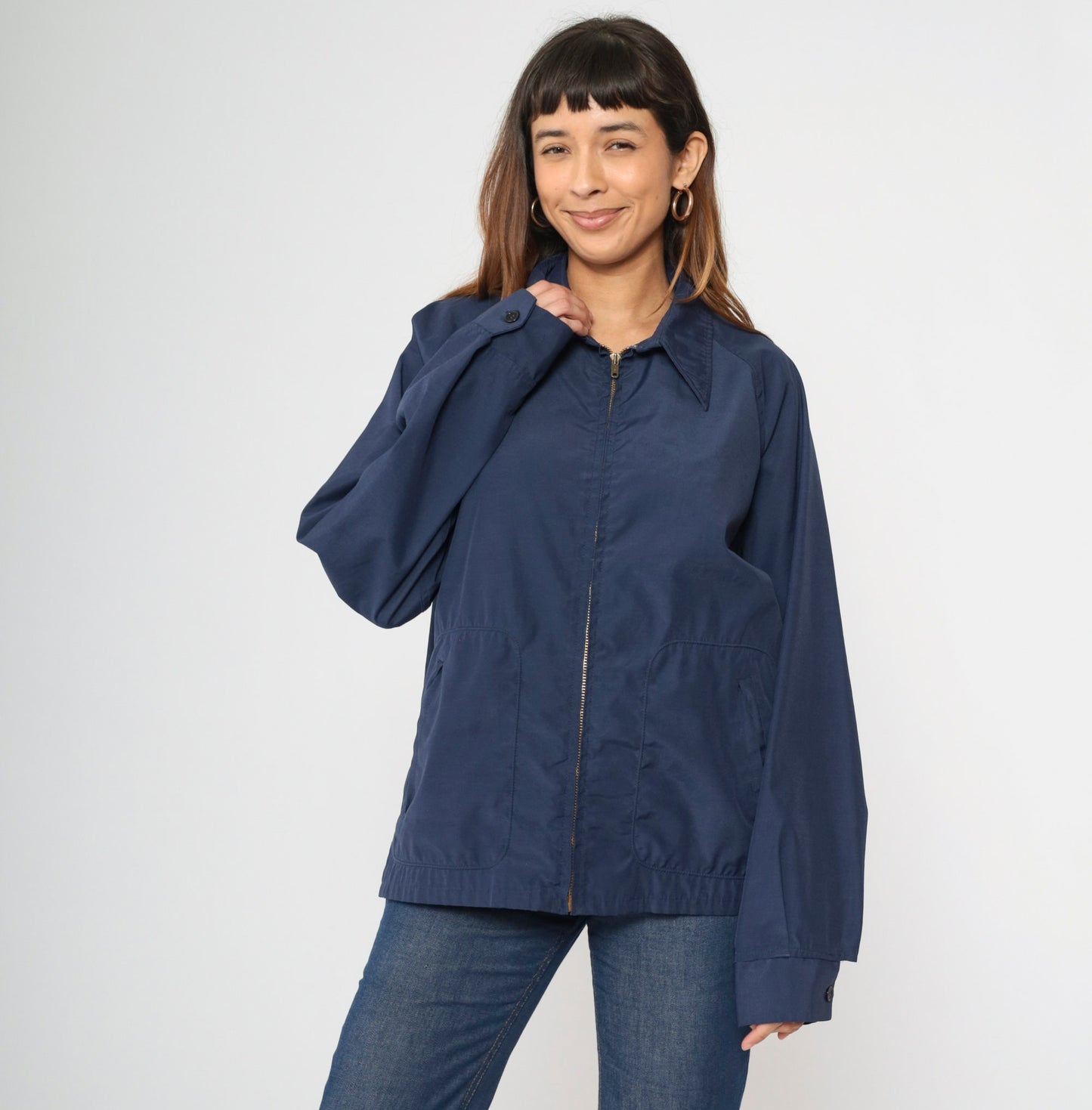 70s McGregor Drizzler Windbreaker Navy Zip Jacket Pointed Collar Extra Large
