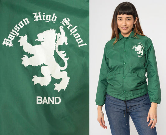 70s Payson High School Band Windbreaker Green Nylon Fleece Lined Youth Large