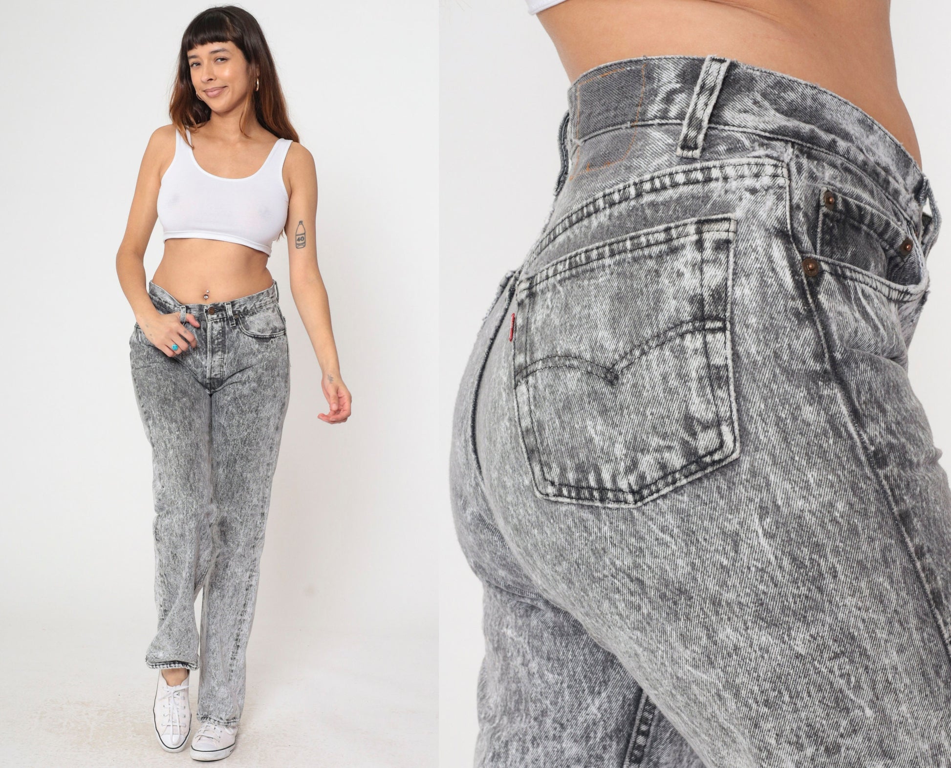 90s Levi's Acid Wash Grey Straight Leg Jeans High Waist Small 28
