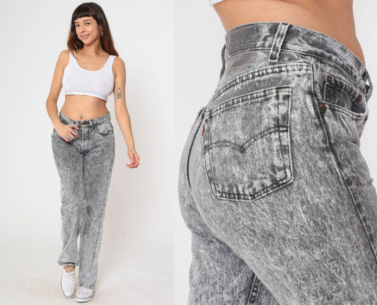90s Levi's Acid Wash Grey Straight Leg Jeans High Waist Small 28
