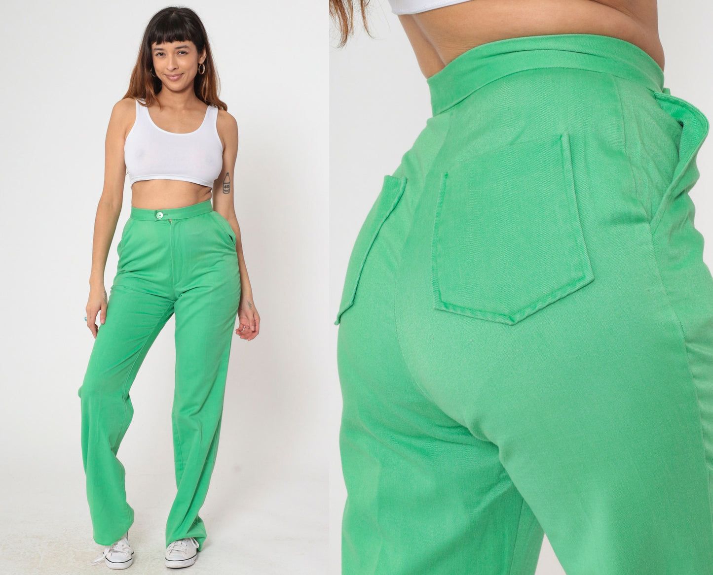 70s Girl Scouts Green High-Waisted Straight Leg Trousers Small