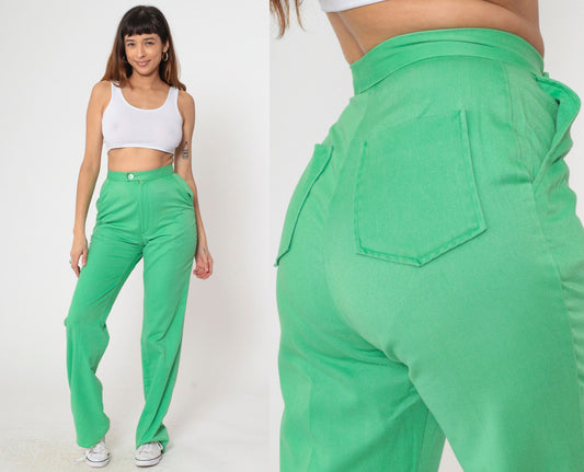 70s Girl Scouts Green High-Waisted Straight Leg Trousers Small