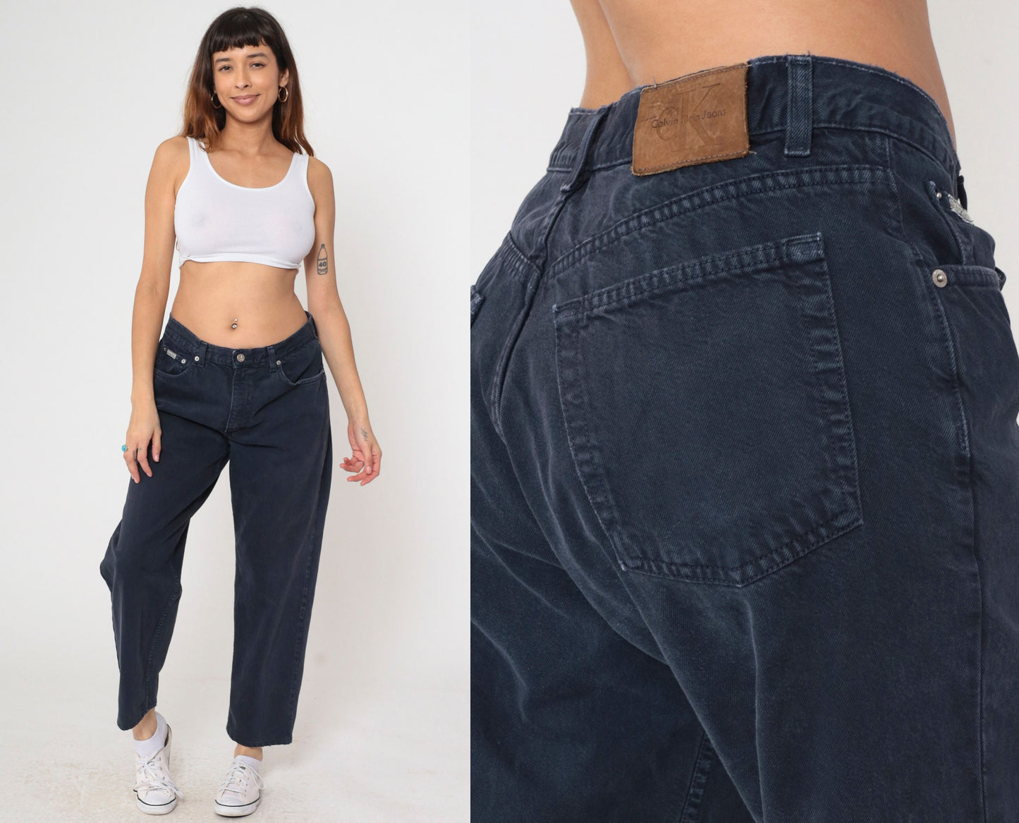00s Calvin Klein Black High-Waisted Mom Jeans Tapered Leg Large 34