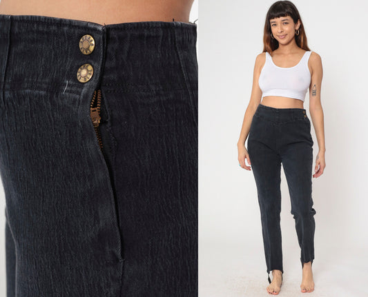 90s Anchor Blue Black Stirrup Jeans High-Waisted Skinny Medium