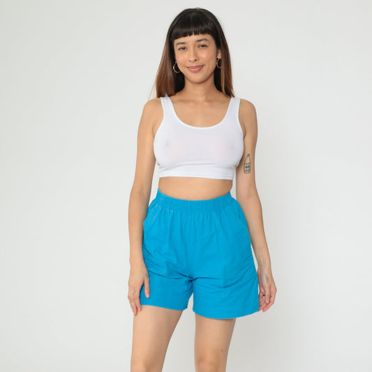 90s Blue Cotton Lounge Shorts High Waist Elastic Waist Small S