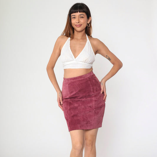 90s Gitano Suede Mini Skirt Deep Pink Pencil High Waist Small S
