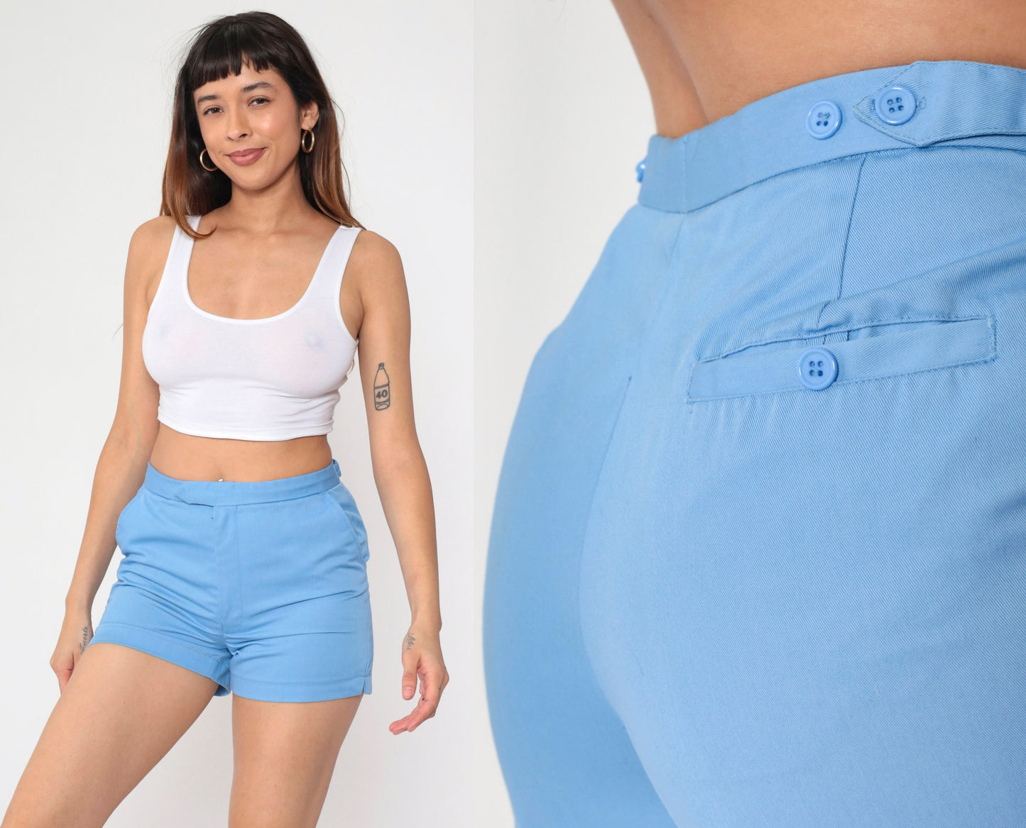70s Blue High-Waisted Shorts Cotton Blend Small S