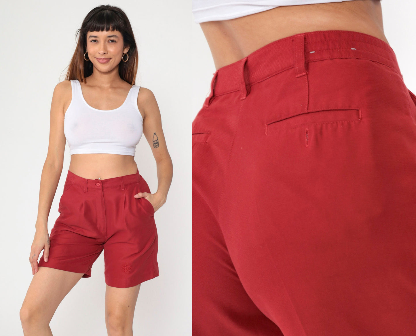 00s Makaha Valley Country Club Red Pleated High-Waist Shorts Small