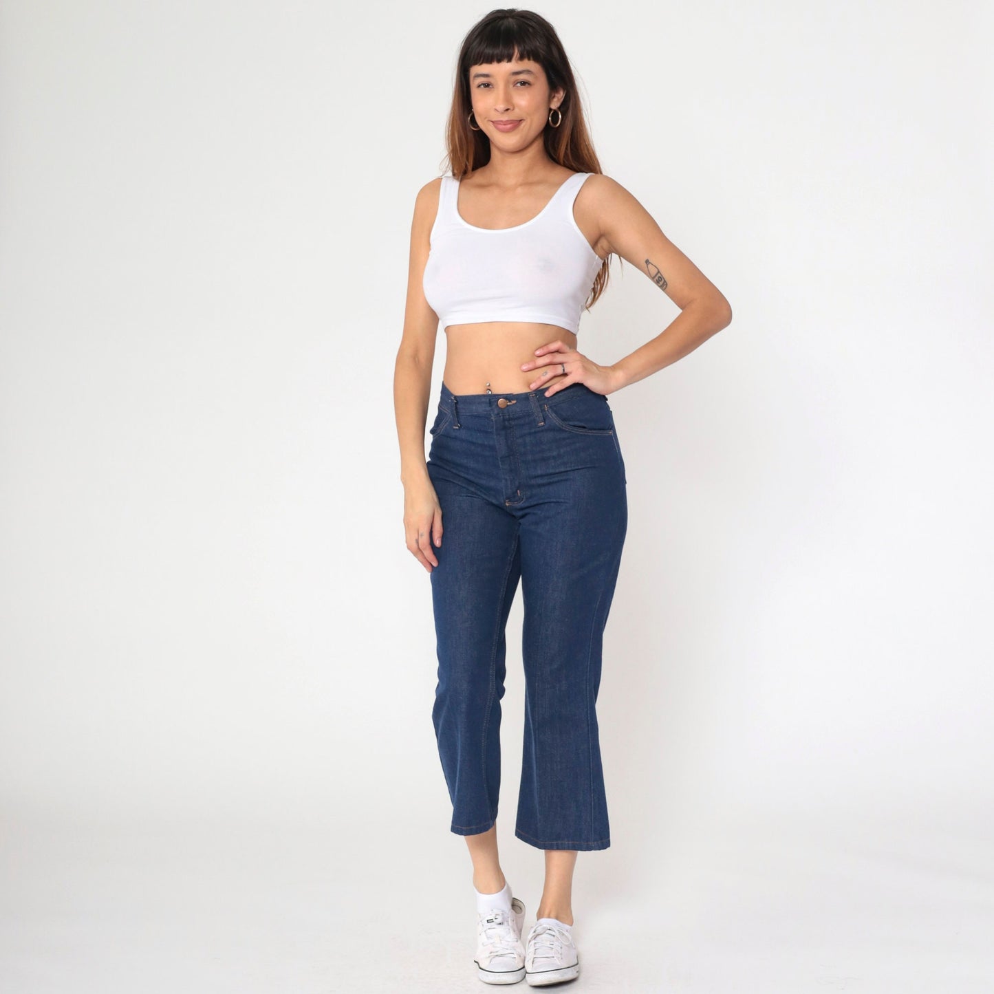 Wrangler 80s Dark Wash High Waisted Bootcut Jeans Cropped Ankle Medium